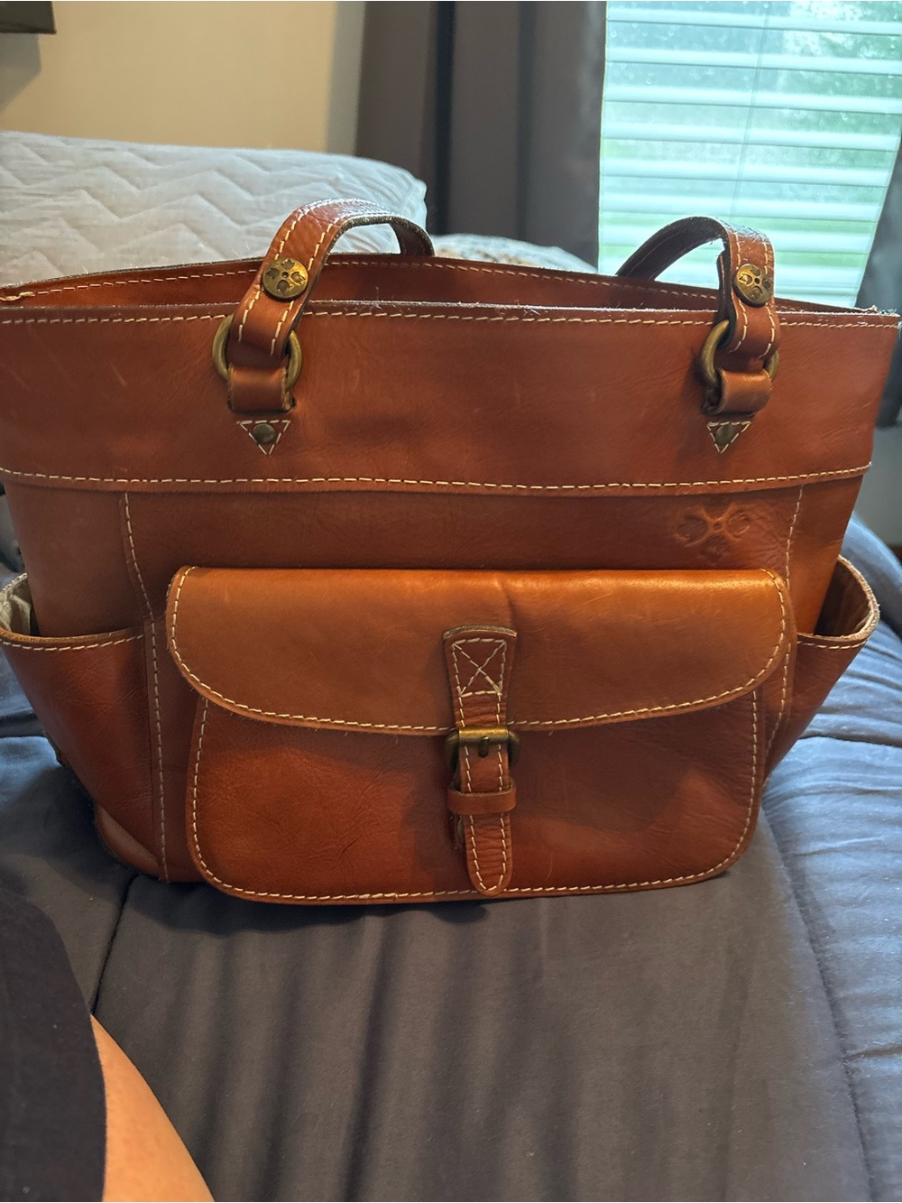 Patricia Nash Chestnut Brown Leather Messenger Bag